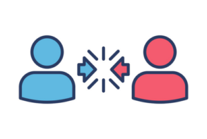 Decorative image to convey conflict resolution. Two icons with arrows in between them, depicting conversation