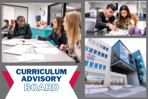 Curriculum Advisory Board image college showing students in classroom and JSSB exterior.