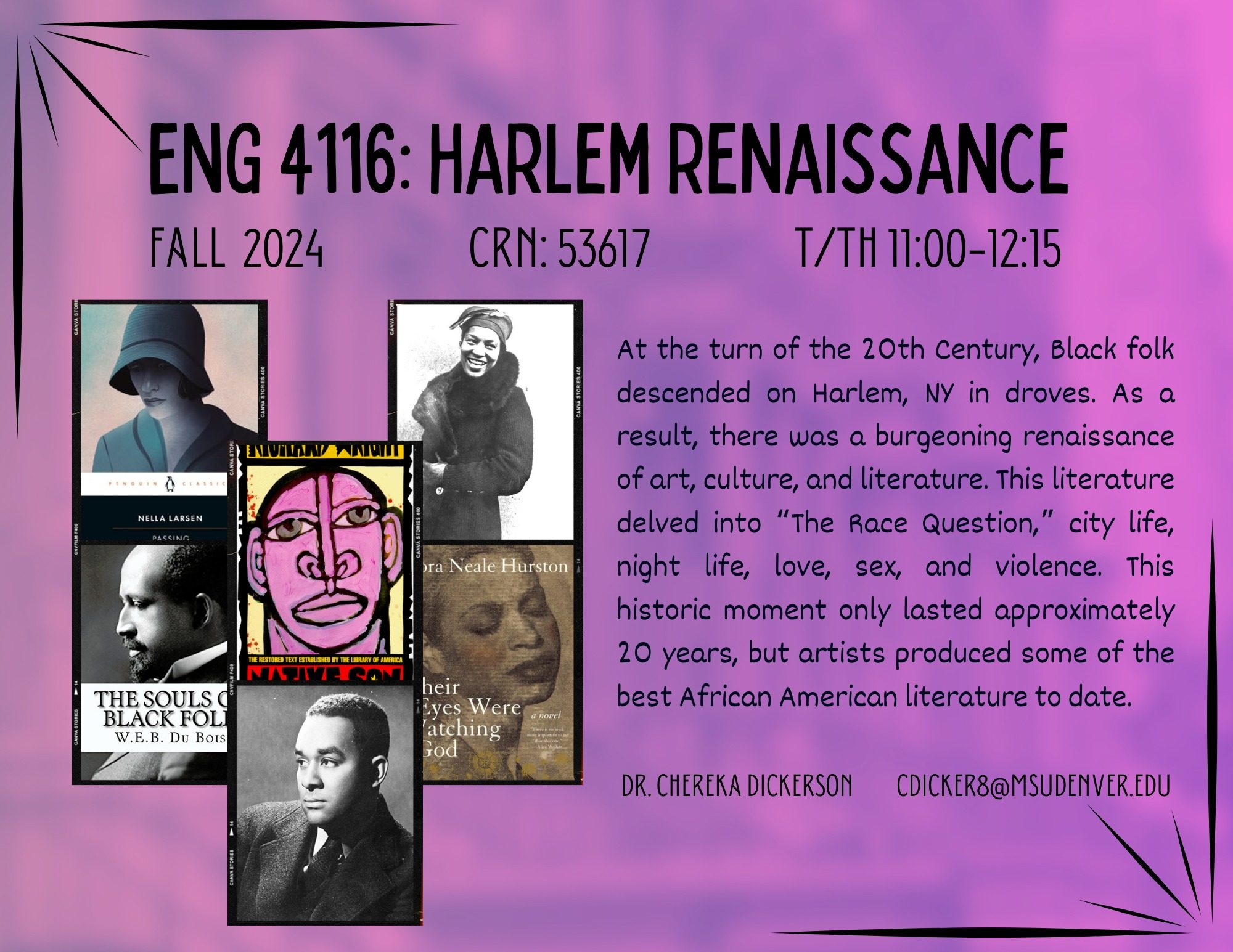 Image shows flyer for an English 4116 course titled 