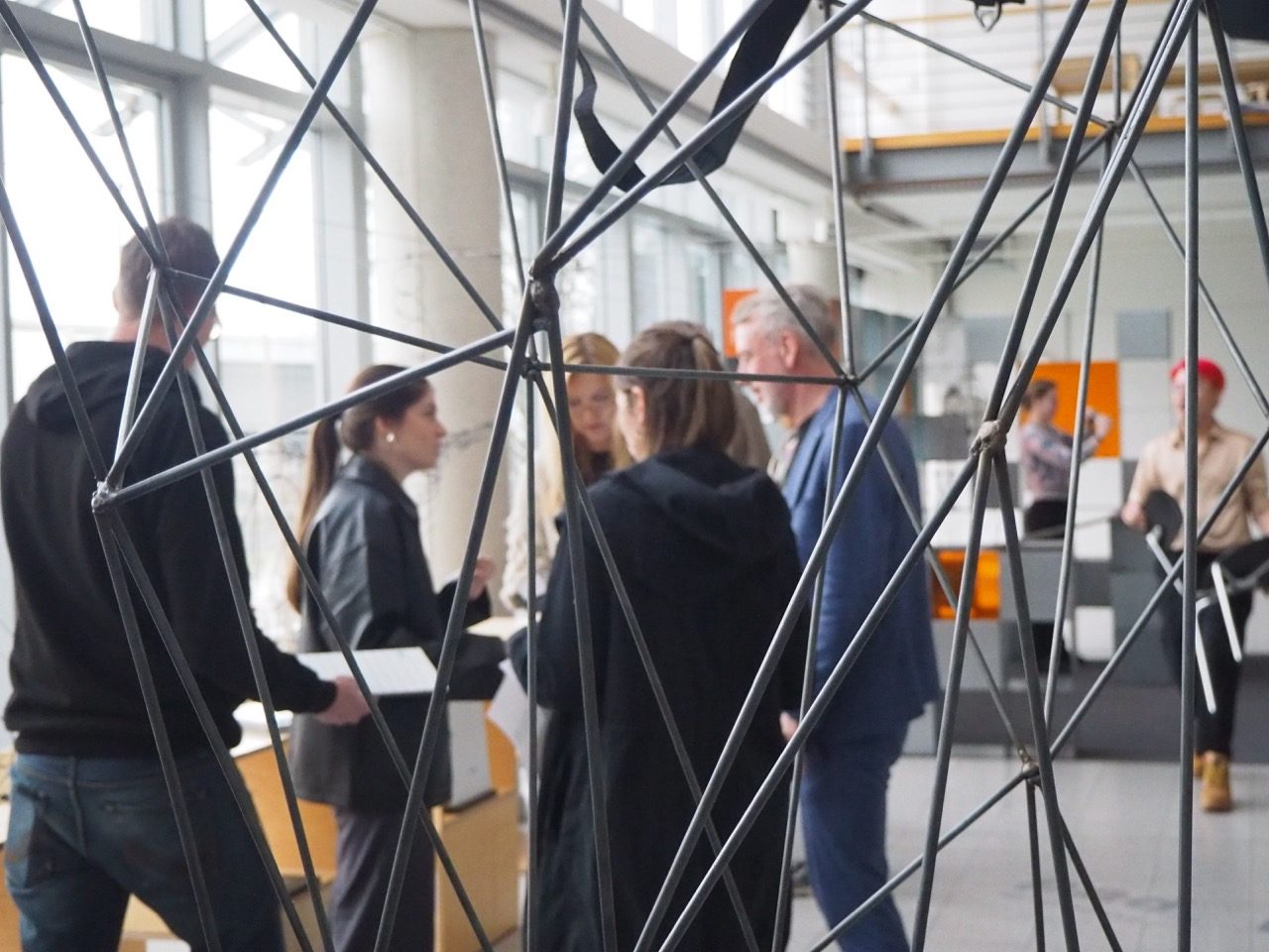 View of students standing through design
