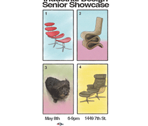 Senior show poster with images of chairs and dog