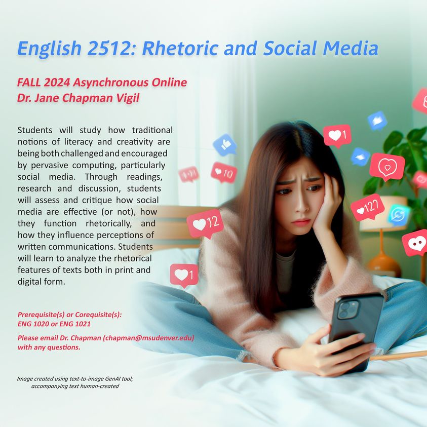 The image shows a promotional flyer for an asynchronous online college course titled 