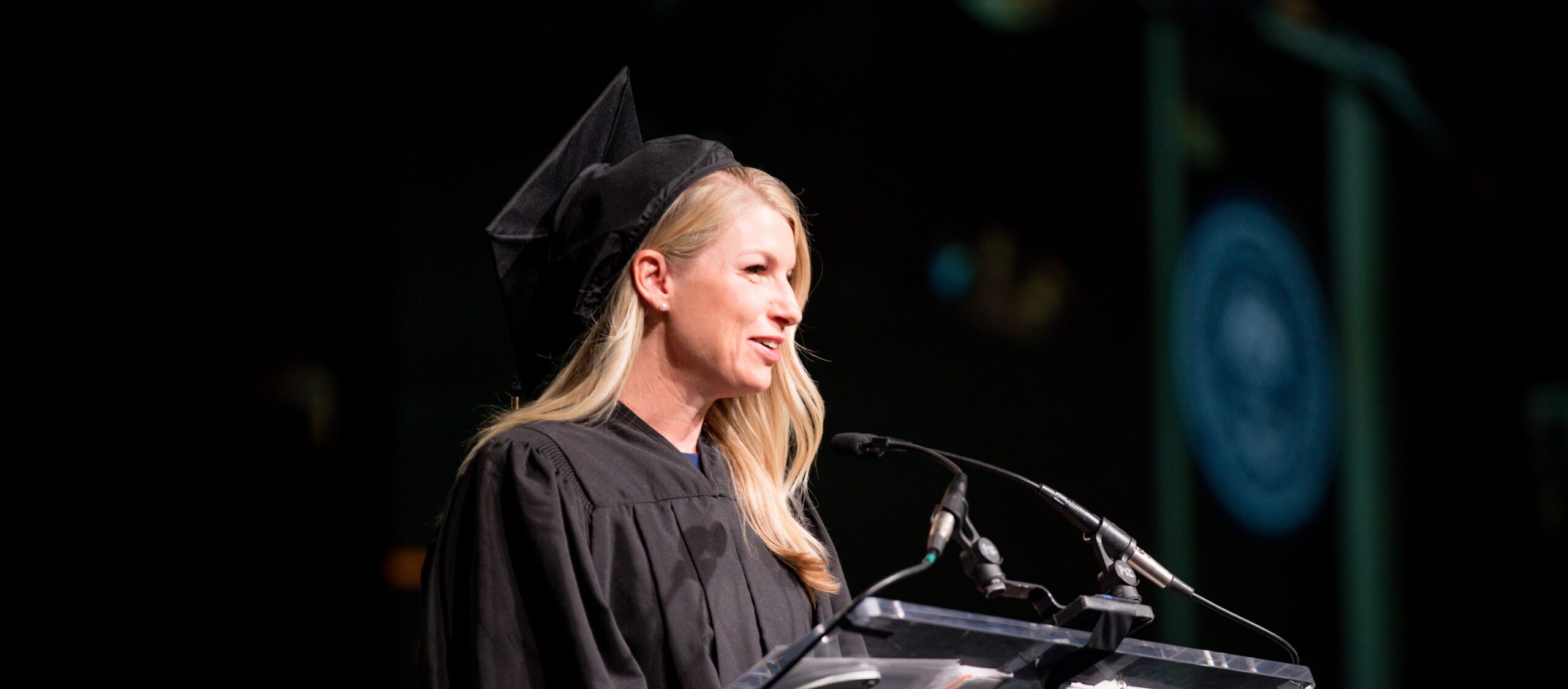 Commencement Keynotes Speaker, Brittany Pettersen, U.S. Rep. for Colorado's 7th Congressional District, addressing students while at Commencement.