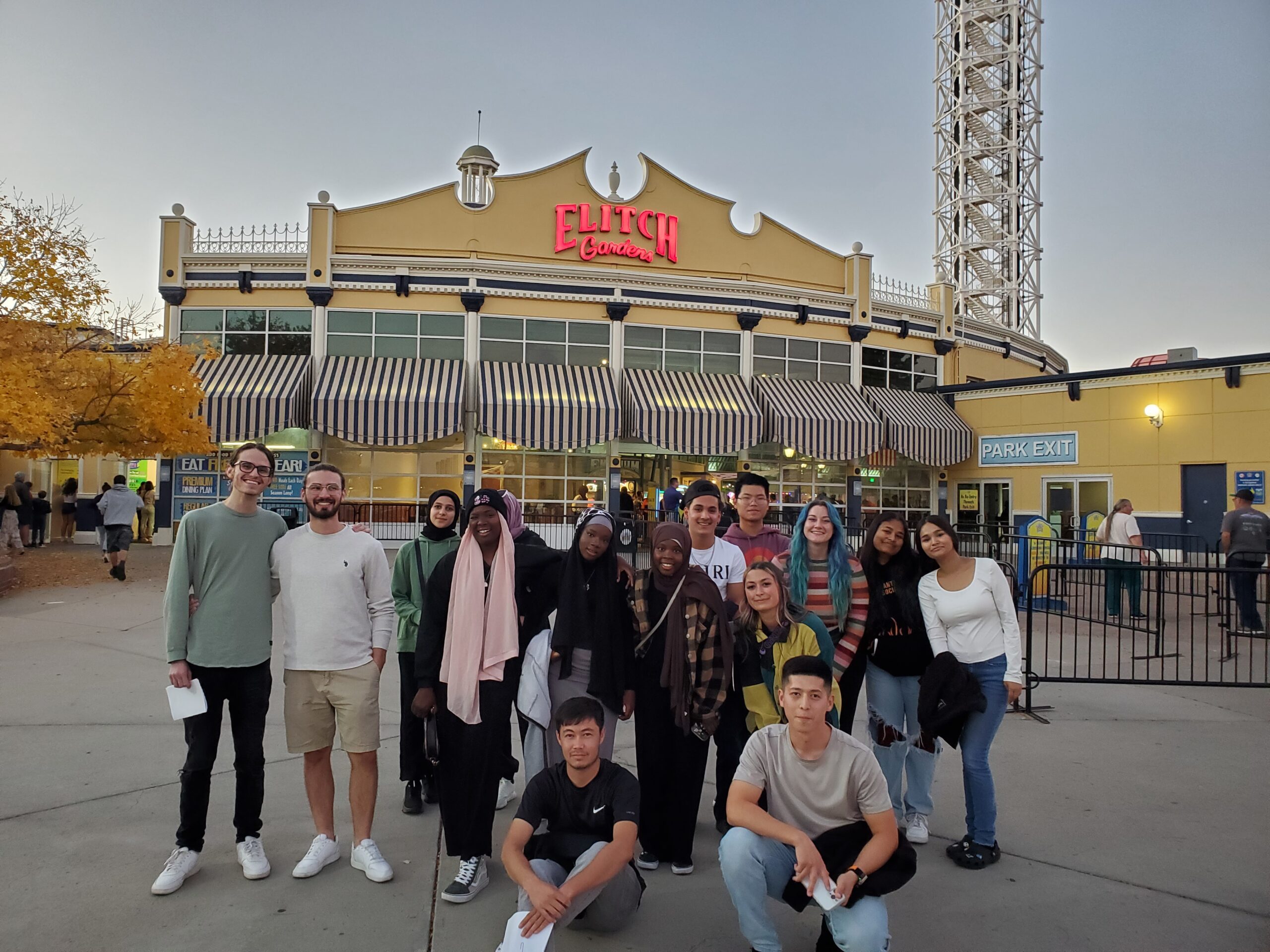 Western Union Scholars Group Photo at the front entrance of Elitch Gardens