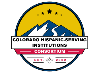 Colorado Hispanic-Serving Institutions Consortium Logo (circle with a banner across the center with the name, Mountains and 5 stars on in the upper section of the circle.