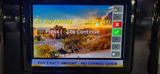 Auraria Campus parking kiosk screen