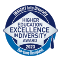 Logo that reads "High education in excellence in diversity aware 2023. Insight into diversity two time recipient"