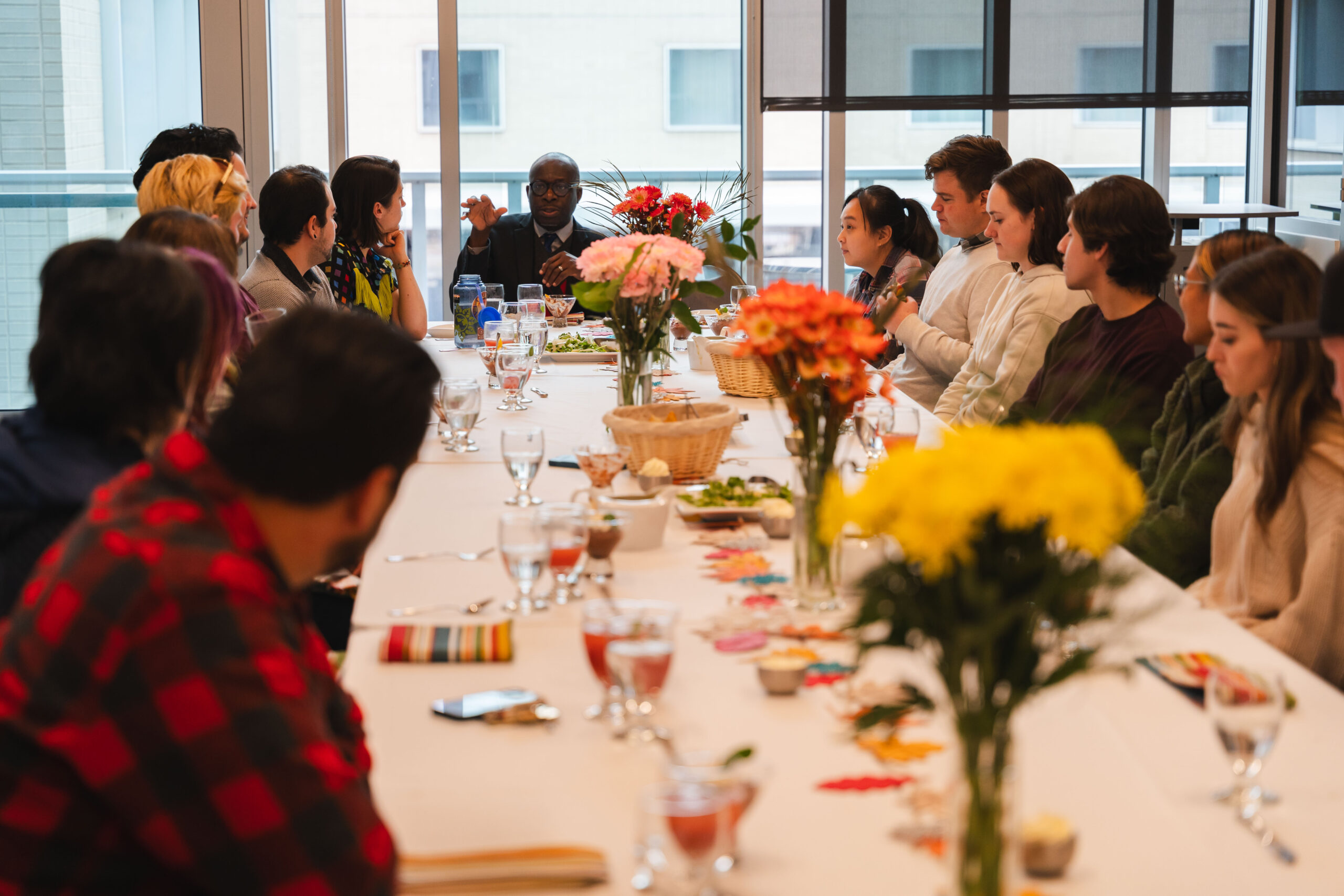 dining table with group gathered