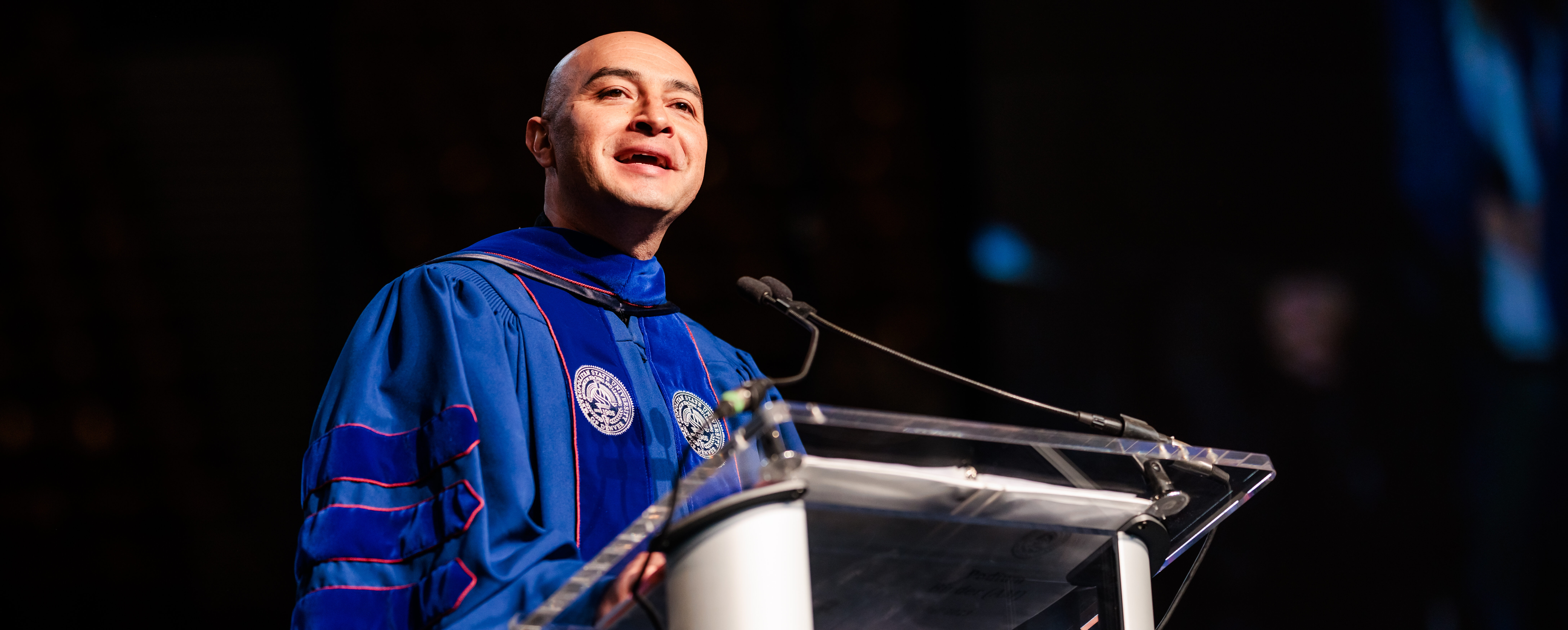 Bobby LeFebre speaking at MSU Denver's Commencement