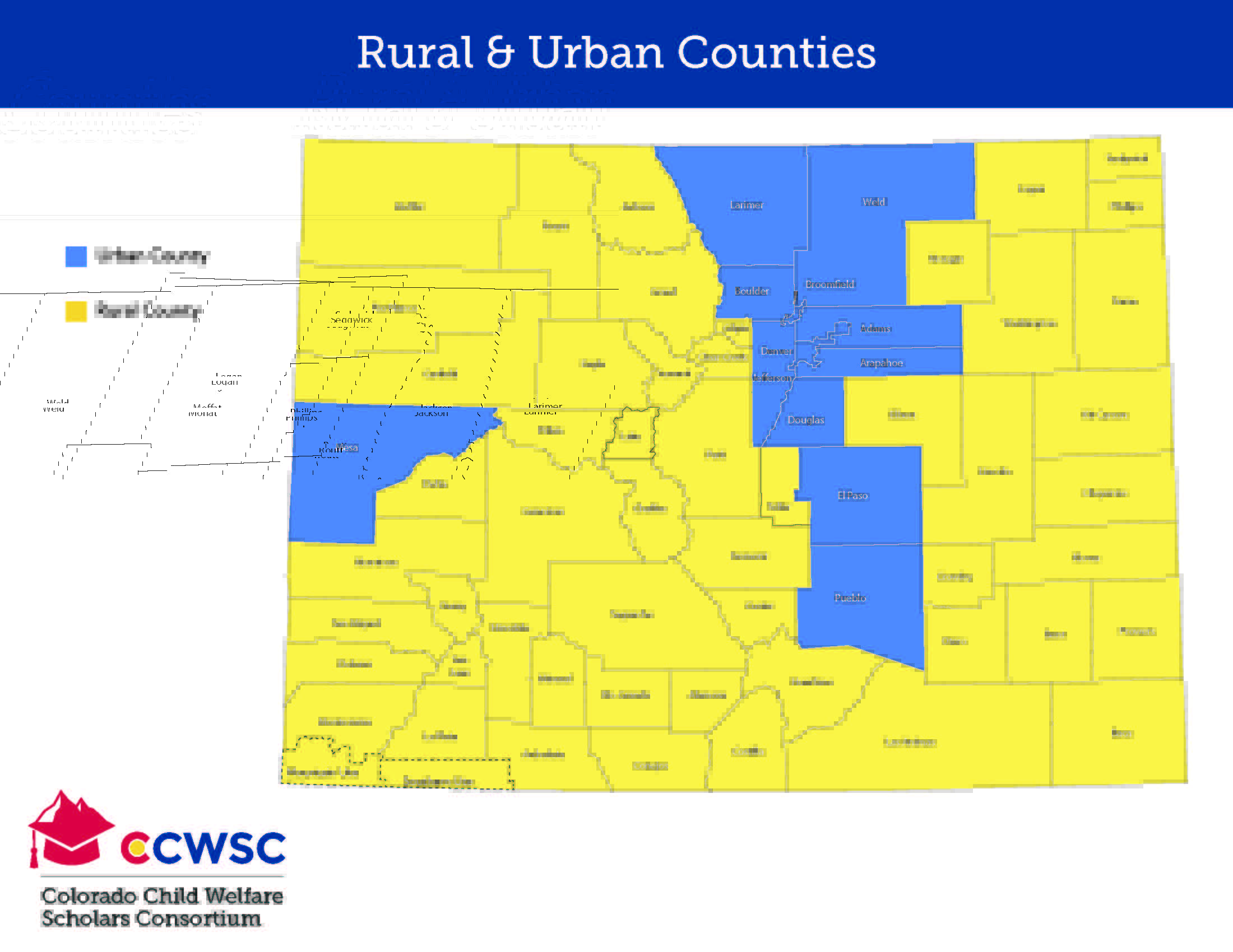This image represents which counties are considered urban and which are rural for scholarship purposes.