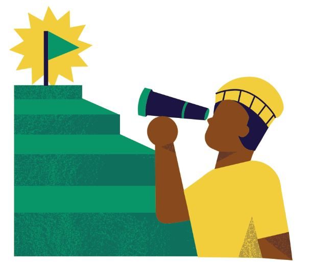 graphic of a person looking at a flag