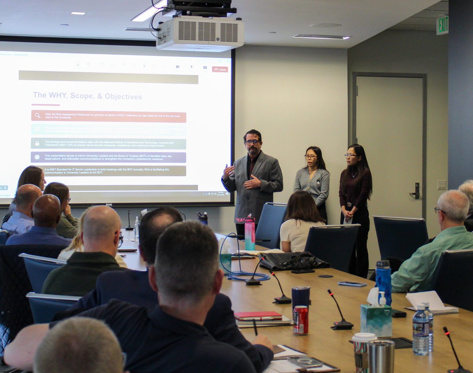 Student internal auditor presenting Fall '24 project findings to senior leaders
