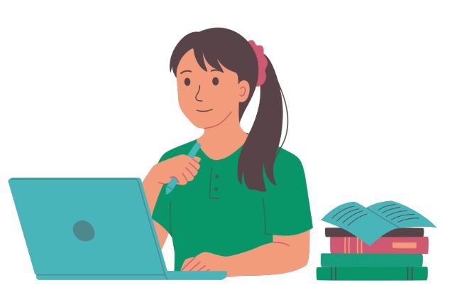 Graphic image of a woman on a laptop