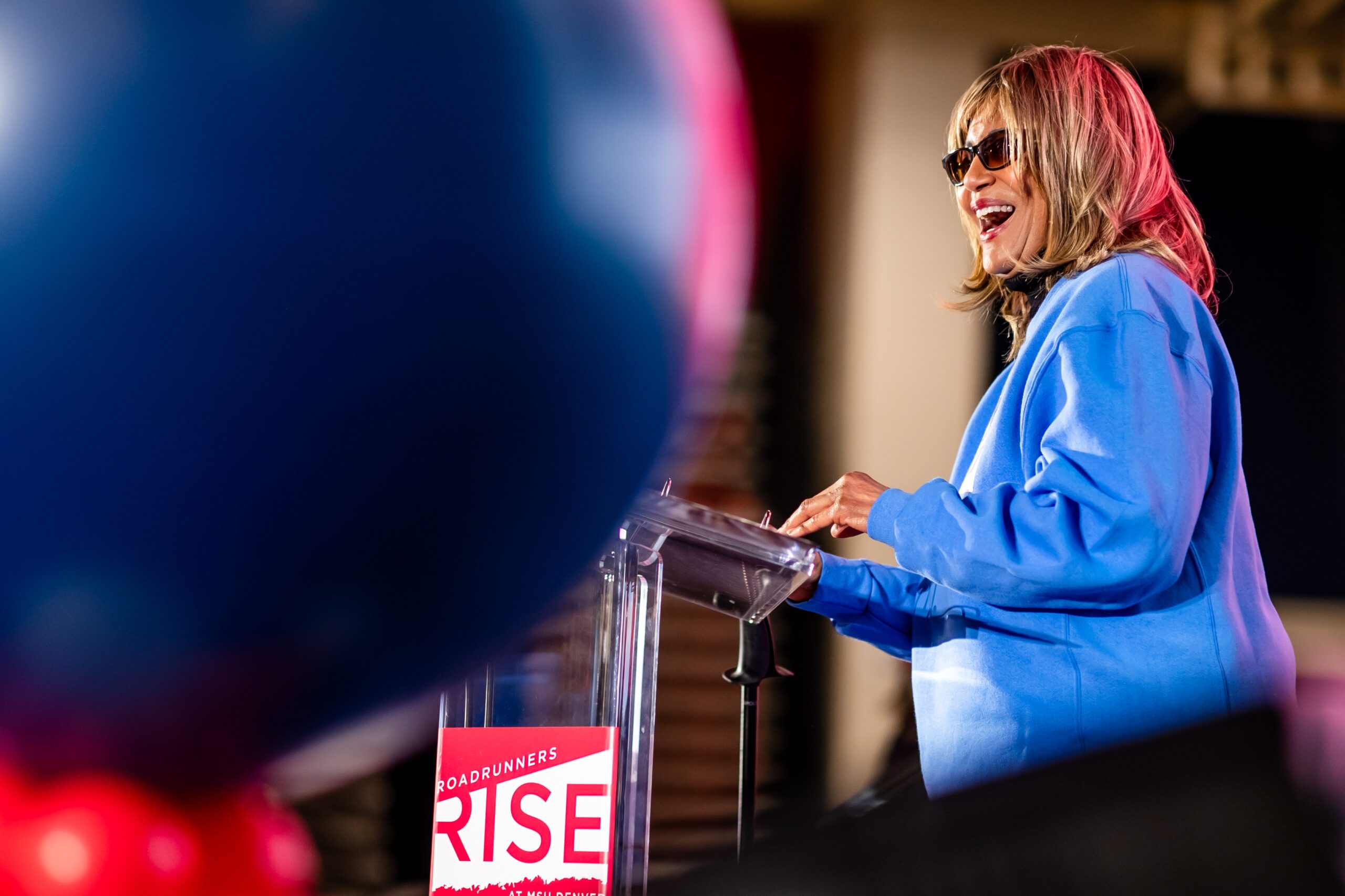 Speaker presenting at Roadrunners Rise Campaign Launch event