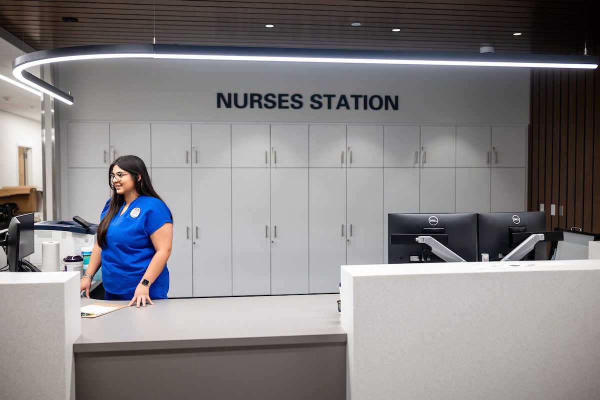 Nurse at the nurses station in the simulation lab
