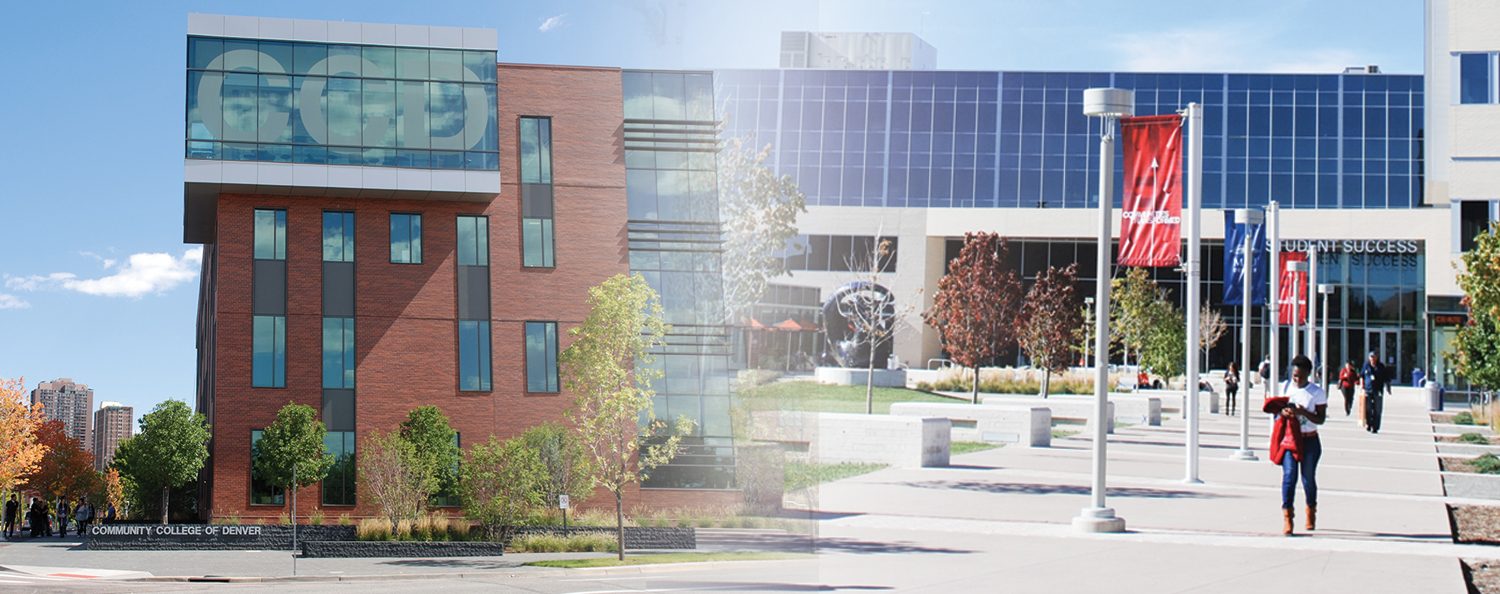Photos of CCD exterior and MSU Denver exterior transposed together
