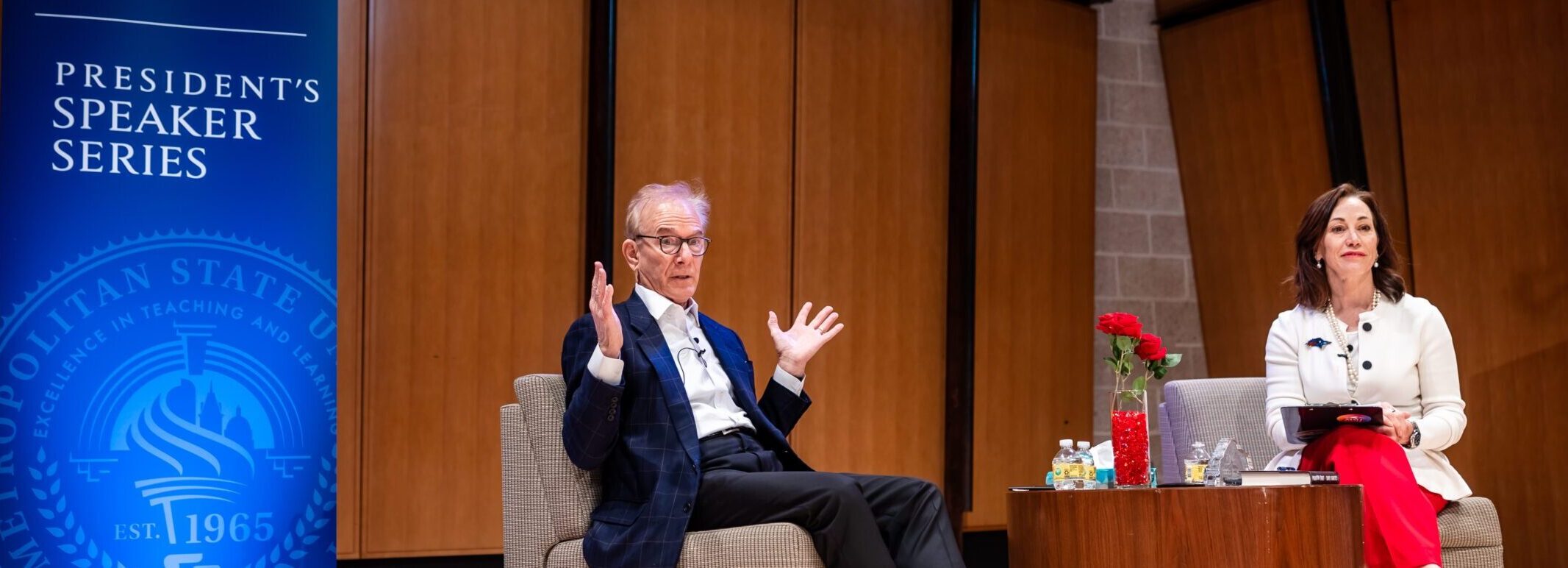 Dr. Janine Davidson leads the talk with David Ignatius during the President's Speaker Series in March 13, 2025 in the King Center Recital Hall. Photo by Alyson McClaran