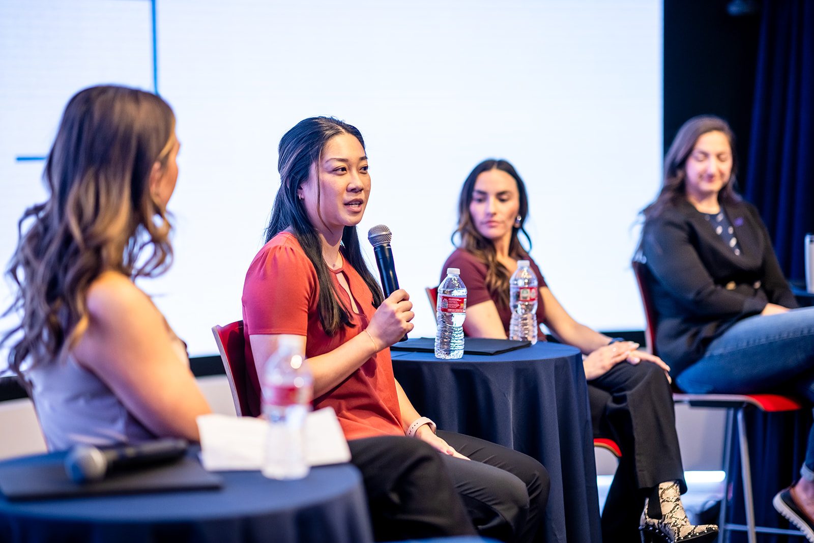 Jasmine Tong of the Sport Business Journal answers a question.