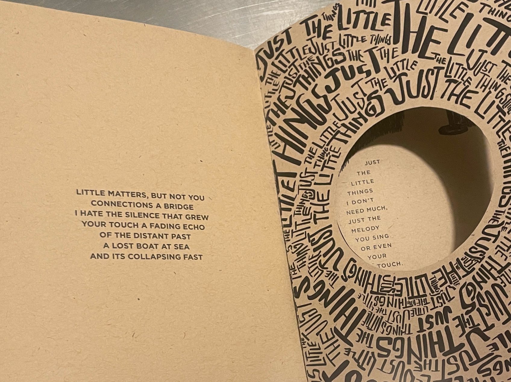 Detail of a page layout using type creatively as design.