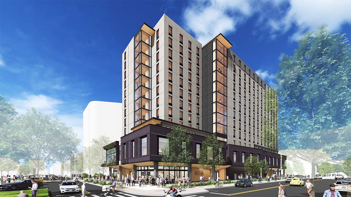 Conceptual rendering of MSU Denver student housing building.