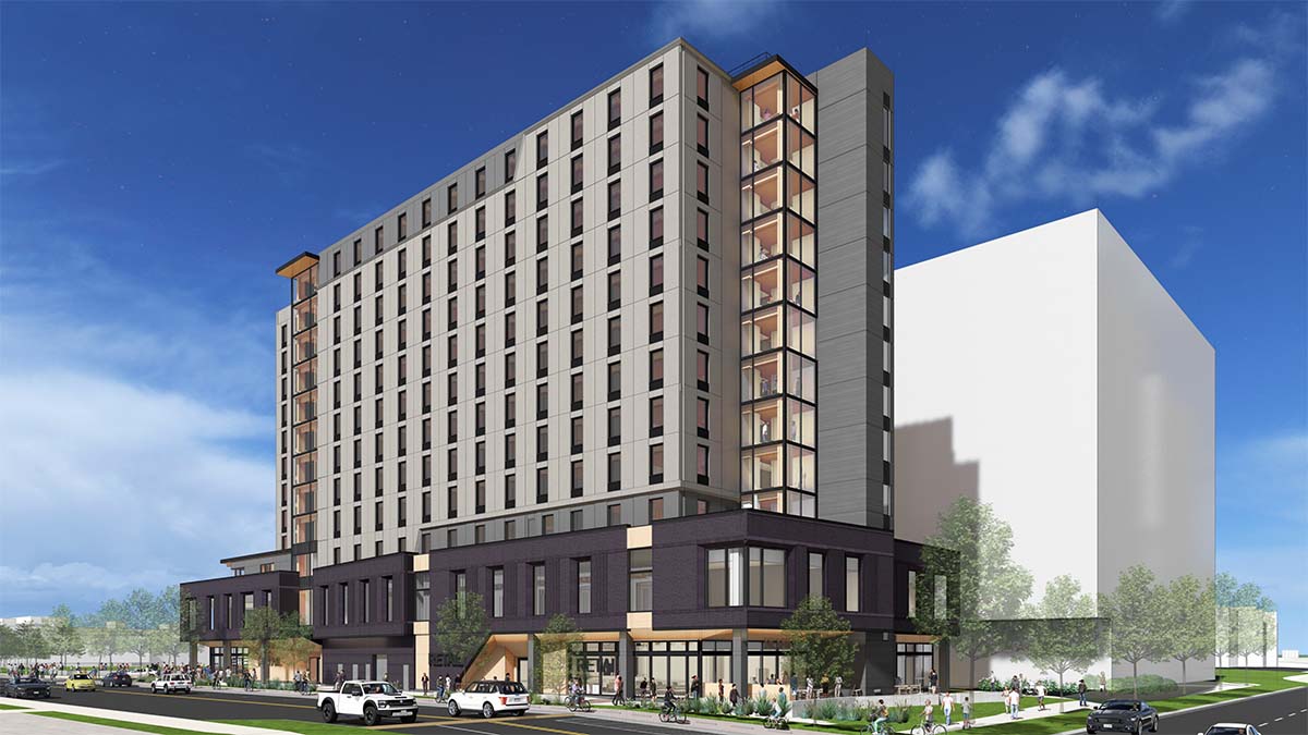 Conceptual rendering of MSU Denver student housing building.