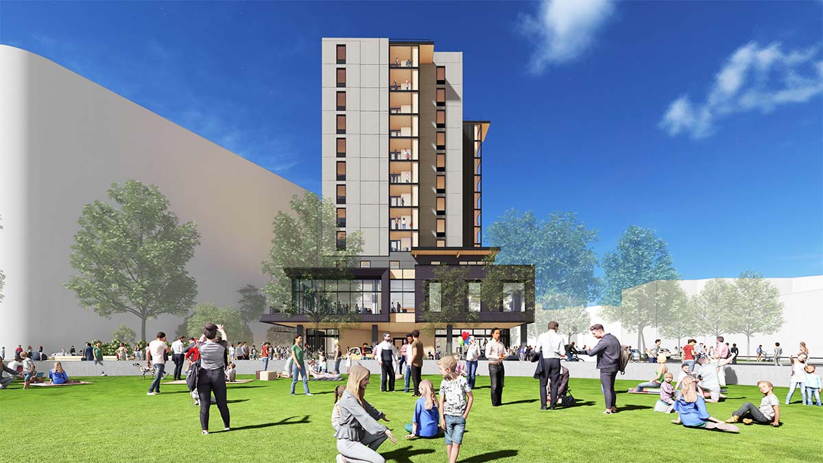 Conceptual rendering of MSU Denver student housing building.