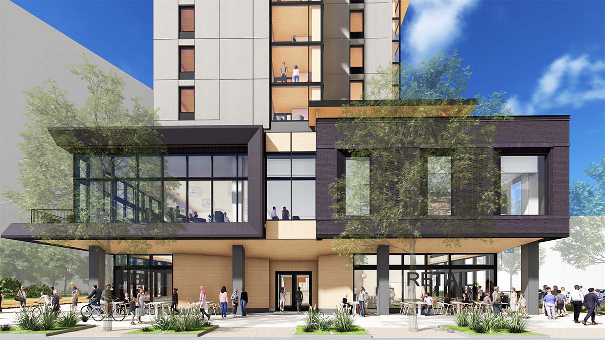 Conceptual rendering of MSU Denver student housing building.