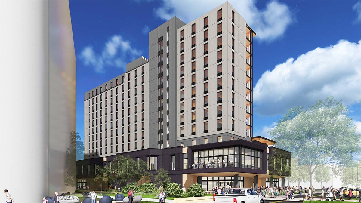 Conceptual rendering of MSU Denver student housing building.