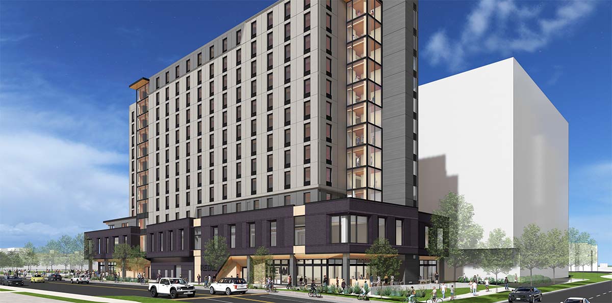 Conceptual rendering of MSU Denver student housing building.