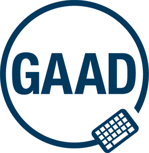 Global Accessibility Awareness Day logo, GAAD with a blue circle around it