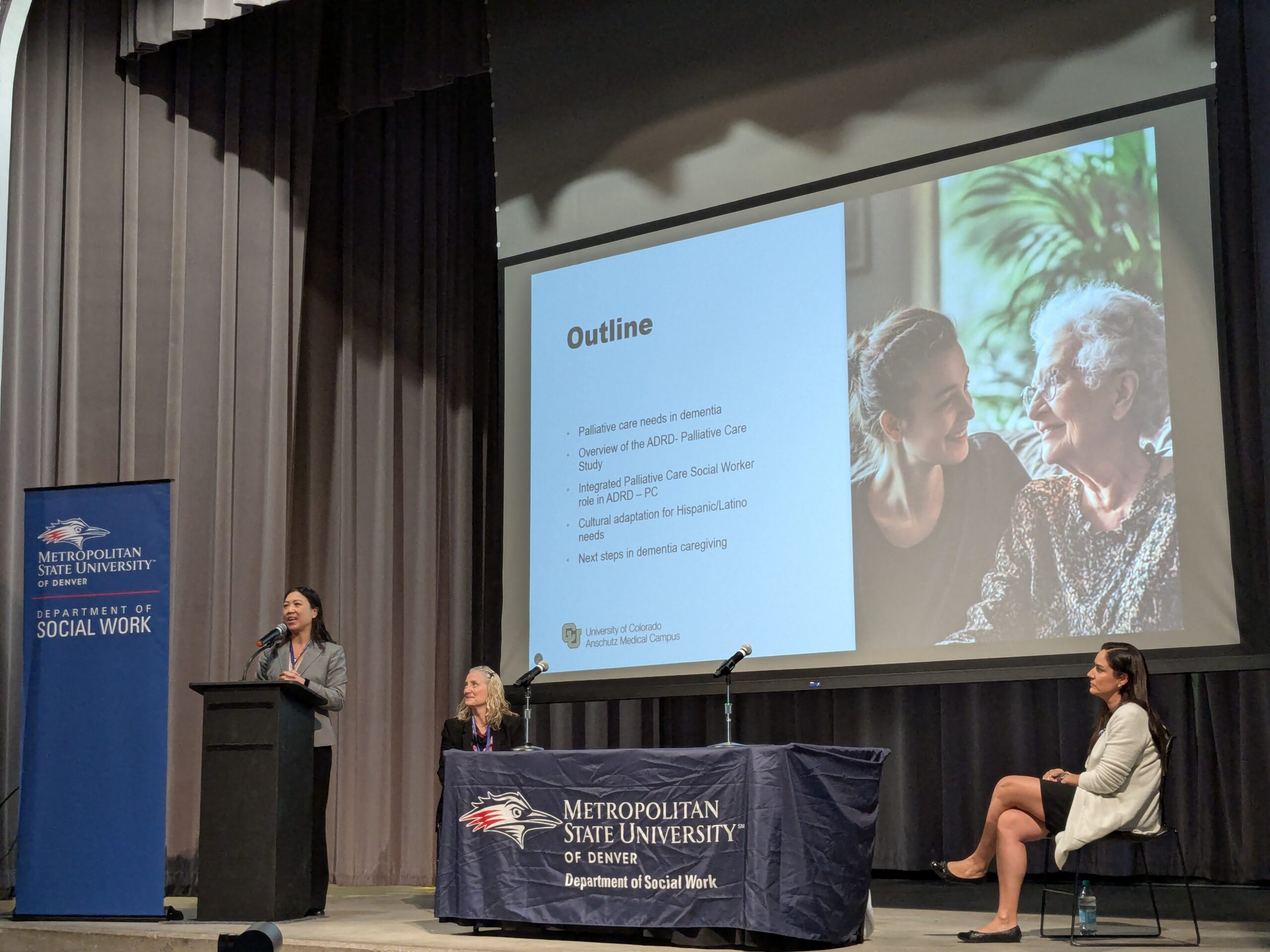 L-R: Hillary Lum, M.D., Ph.D.; Melissa Palmer, J.D.; and Ilian Mino present the keynote to their keynote,