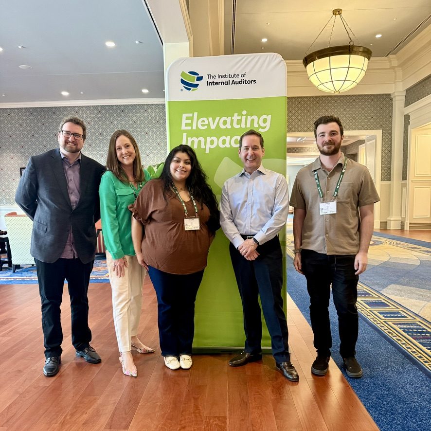 The IIA's Global Student Conference Orlando, FL 4/13-4/15/2025. Students pictured left to right: Joseph Rairden, then me, then Victoria Menchaca, Anthony Pugliese - IIA President and CEO, then Darius Moradi