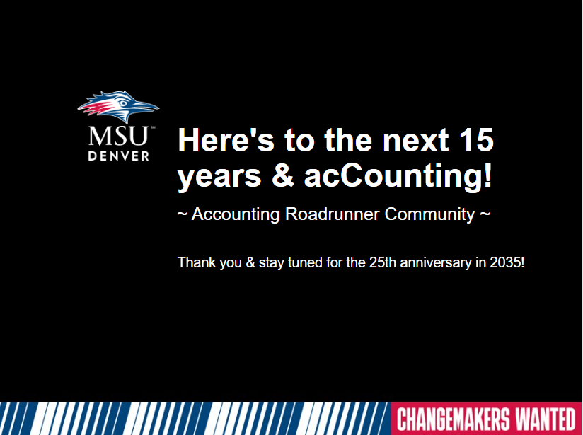 MPAcc's 15 year anniversary event - last slide in the program's ppt, stating 