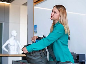 MSU Denver Industrial Design student Marissa Rice presents her prototype bag to Osprey designers and the class. Photo by Josh Geurink