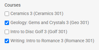Screenshot of Courses list with two of four courses checked.