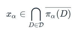 topology example with display style; x alpha element of bigcap with D element of D under bigcap, of overbar pi alpha of D