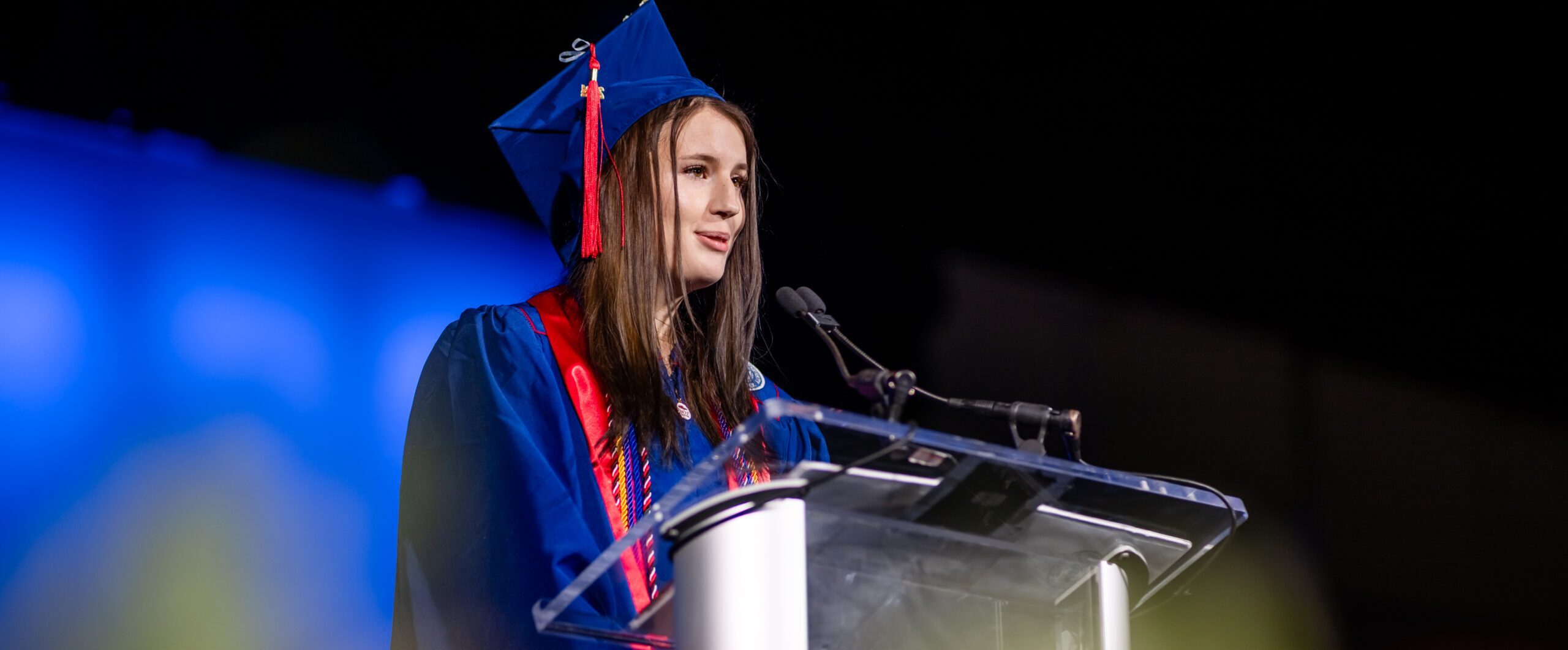 Ammie Kellim speaks during the Commencement ceremony.