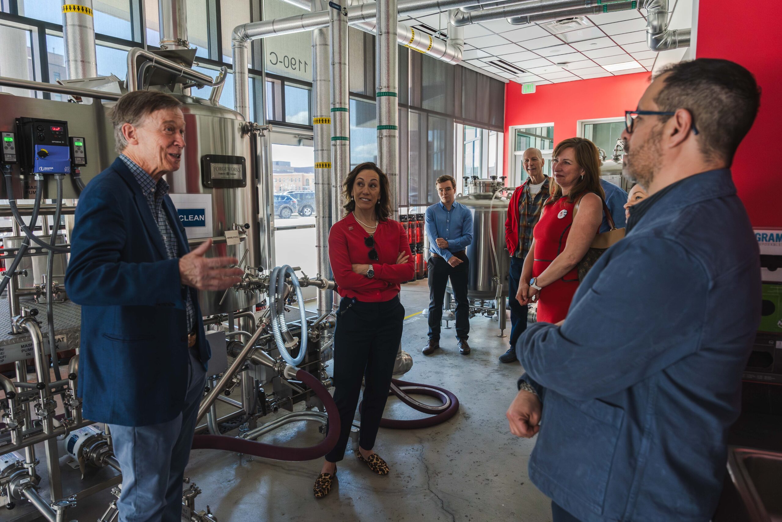 Charlie Papazian Brew Ed Lab showing equipment to President Davidson and John Hickenlooper