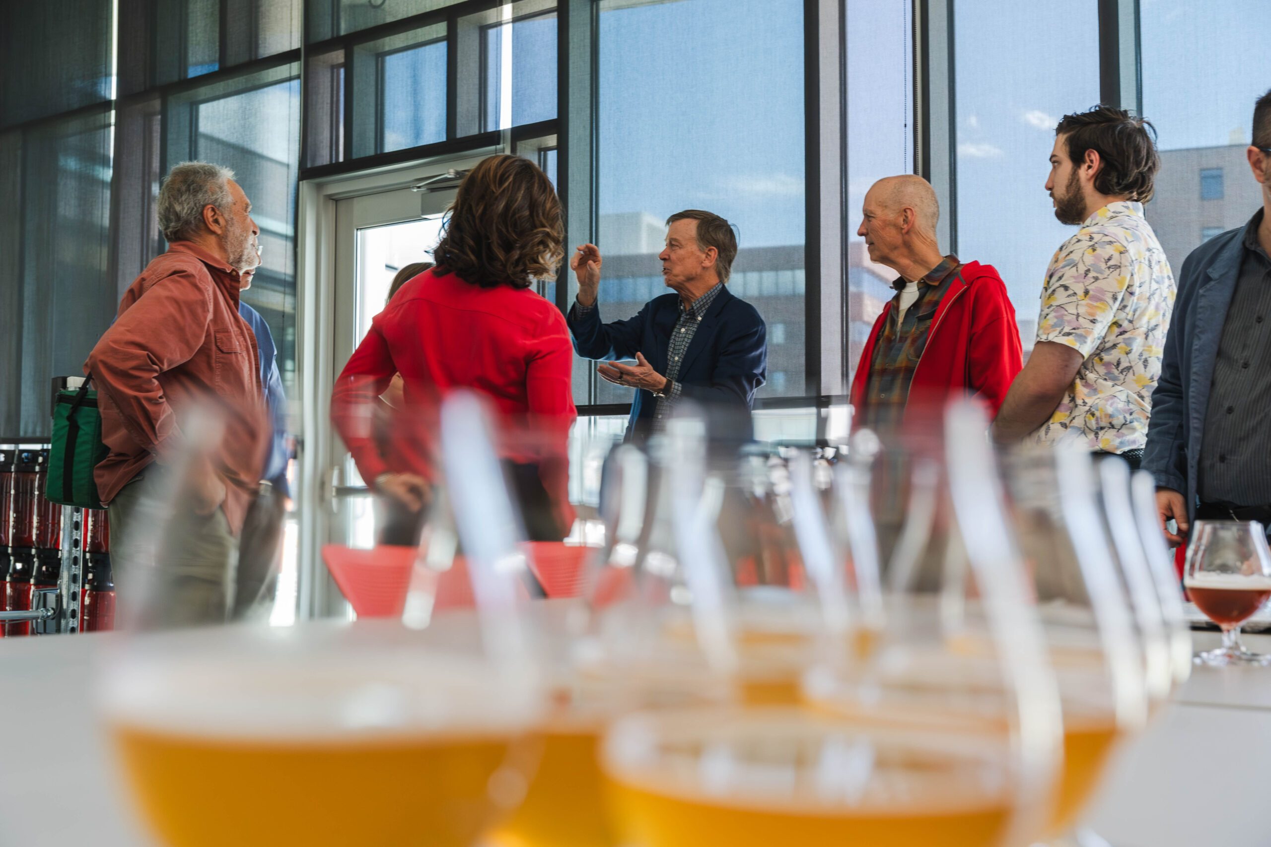 Charlie Papazian Brew Ed Lab showing equipment to President Davidson and John Hickenlooper