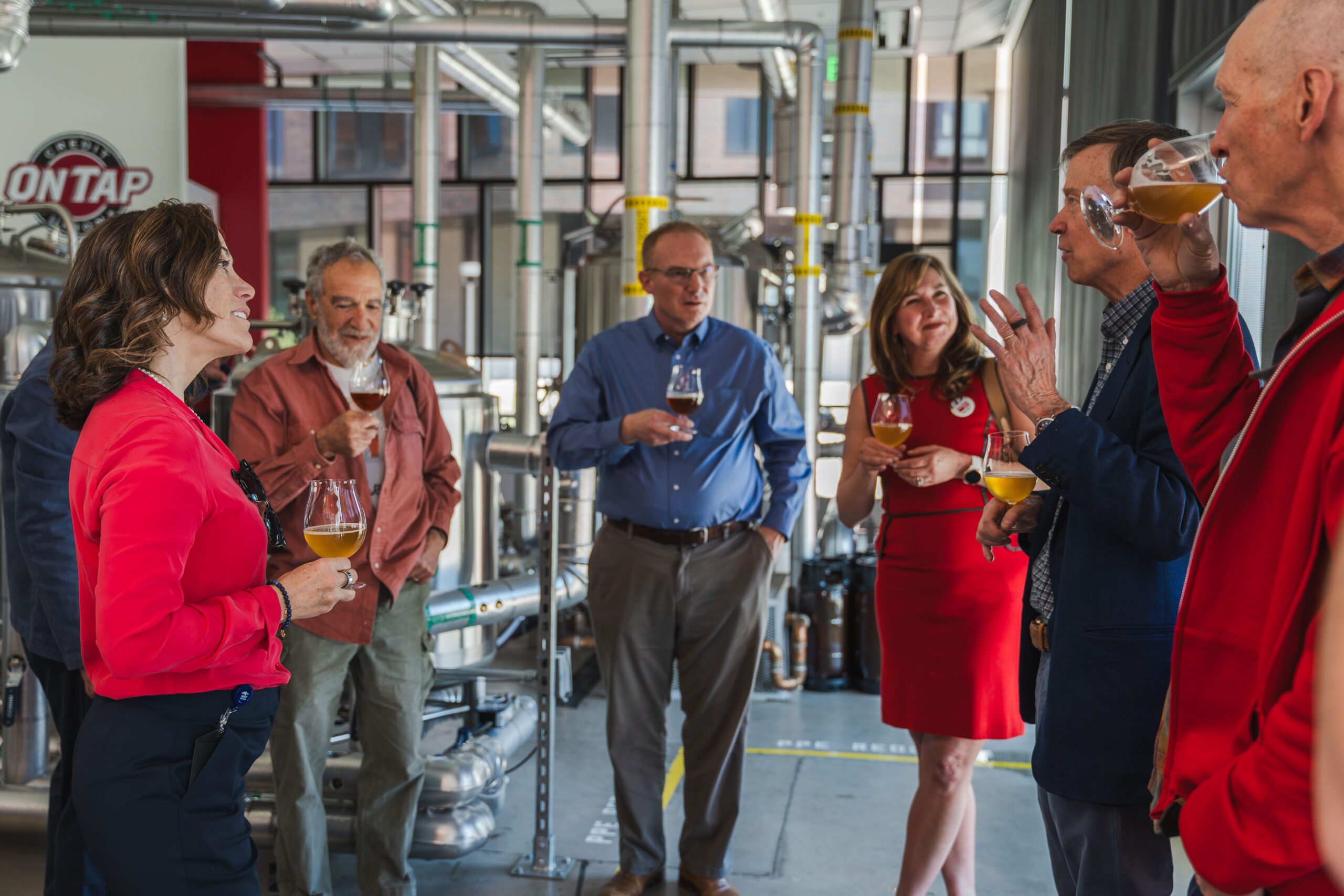 Charlie Papazian Brew Ed Lab showing equipment to President Davidson and John Hickenlooper