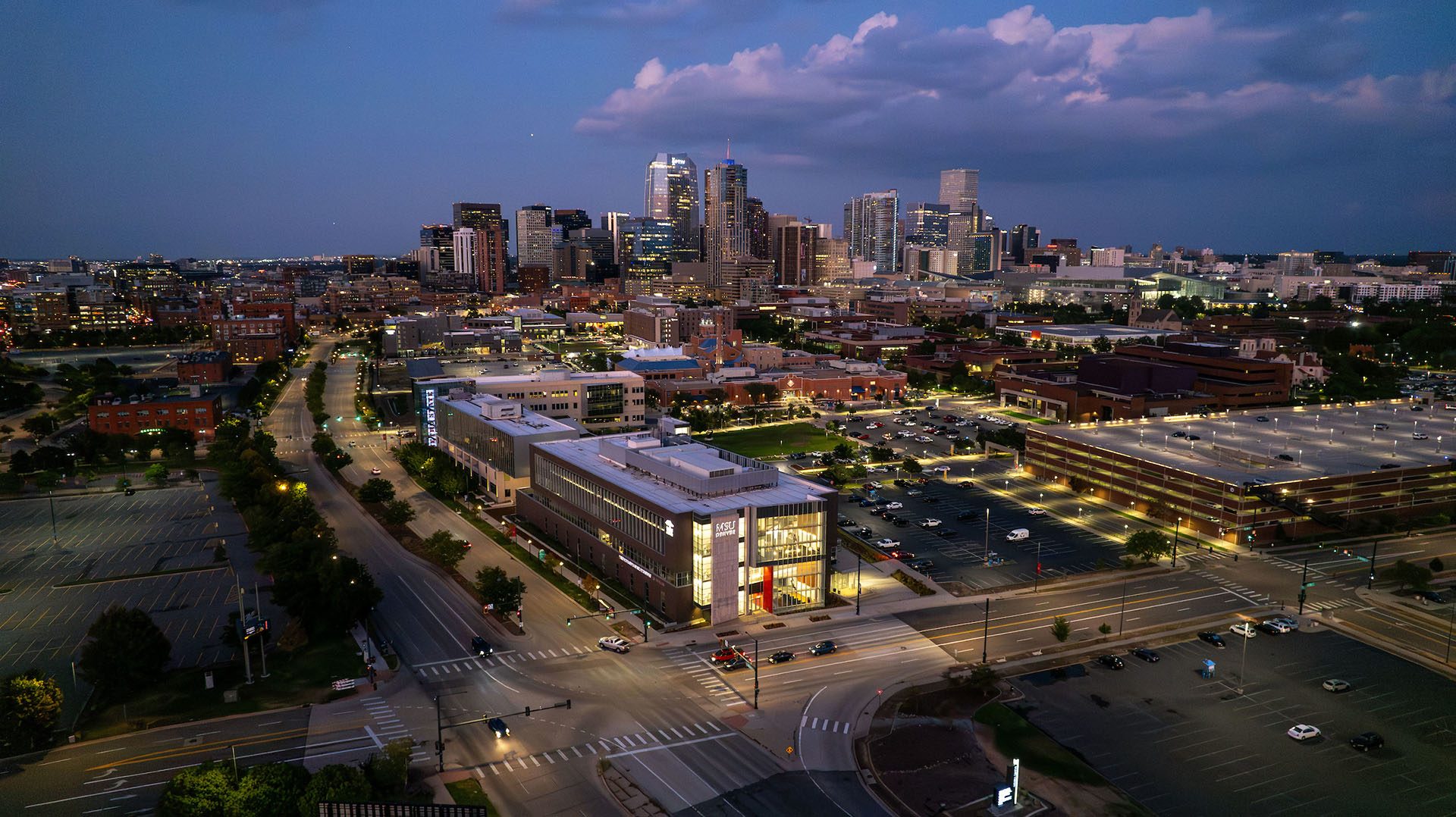 Campus skyline at night