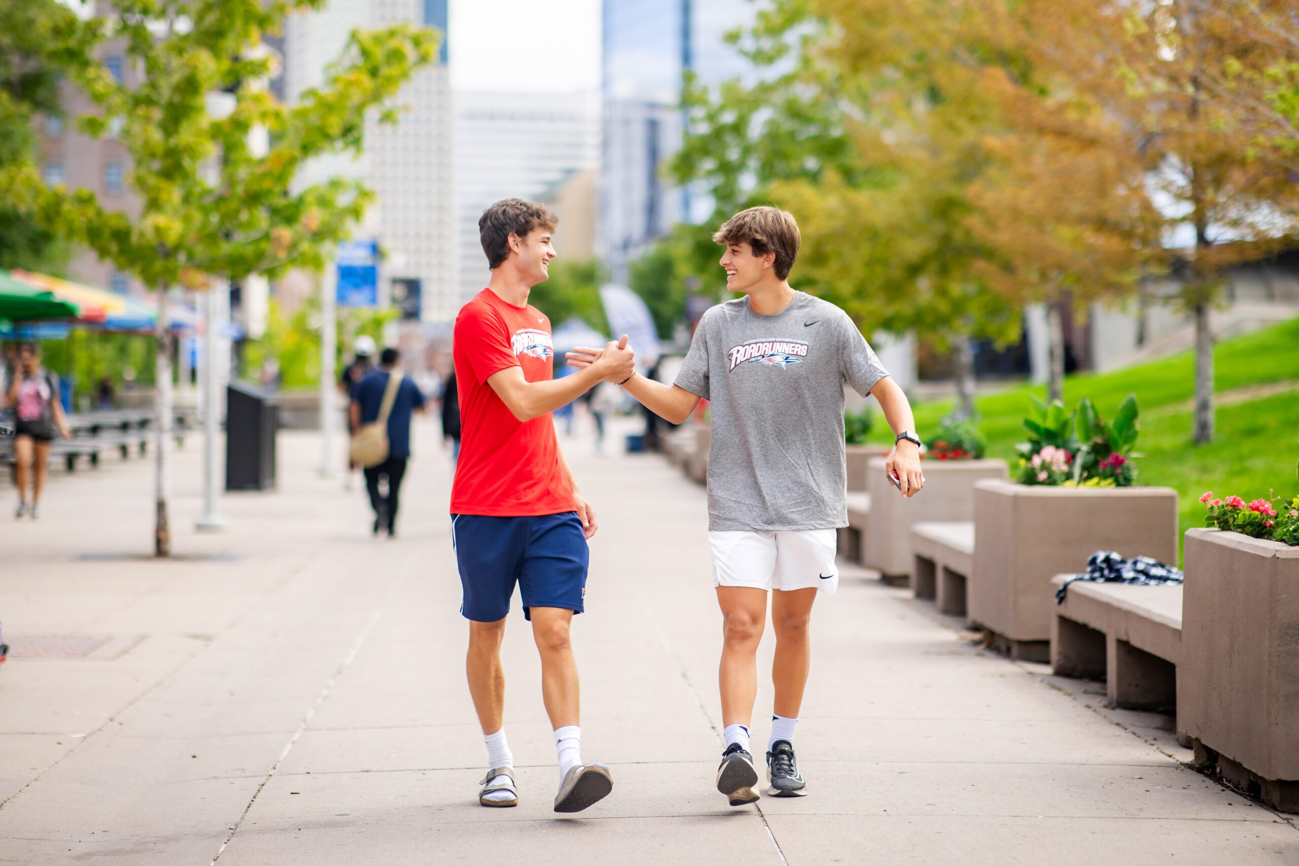 MSU Denver tennis athletes Enzo Inghilterra, left, and Hector Cebrian on the first day of the Fall semester on August 19, 2024. Photo by Alyson McClaran