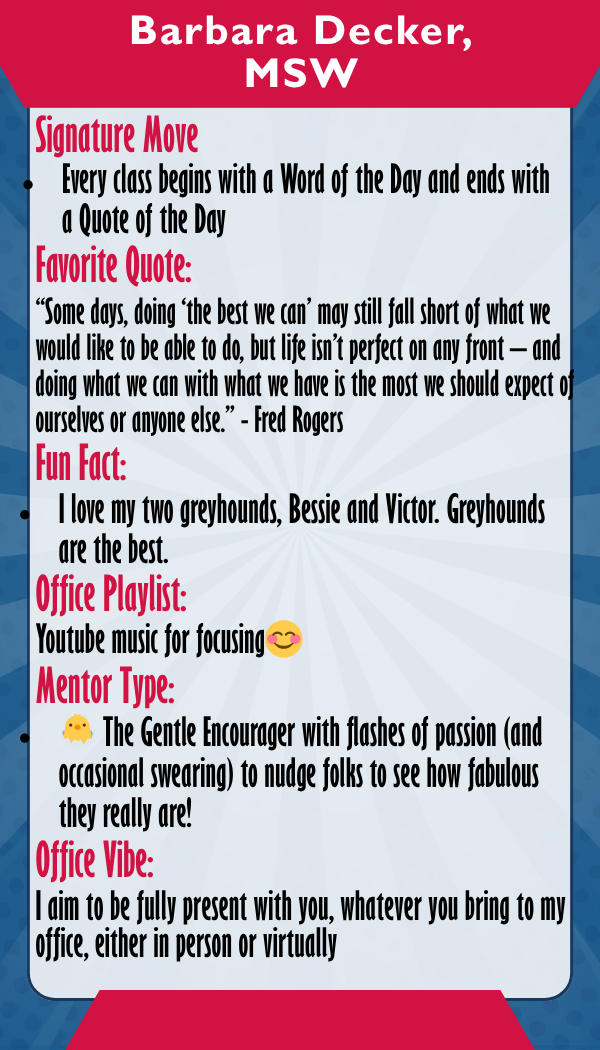 Barbara Decker — Trading card back