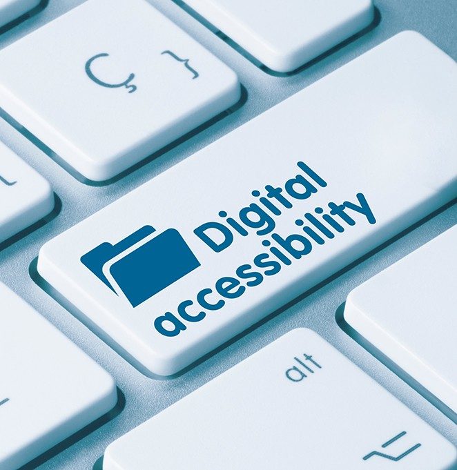 computer keyboard with one key labeled “Digital accessibility”