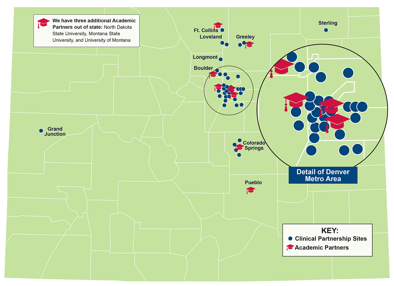 Green map that details key partners of CCMLS throughout the state