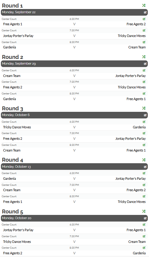 An image showing the fall 2025 intramural basketball league schedule of games