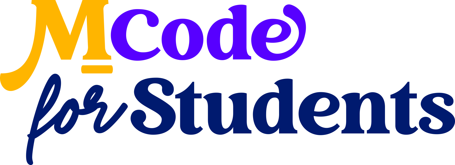 Logo for MCODE. Logo is yellow, purple and dark purple