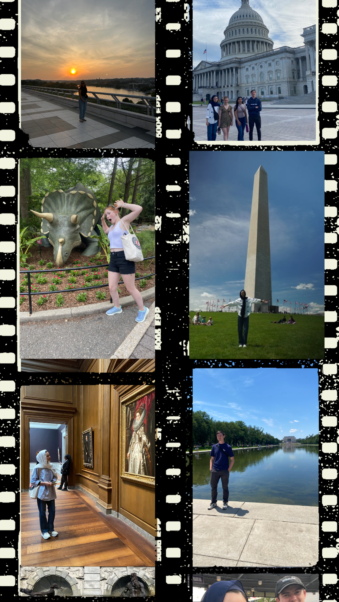 a collage of students having fund at various places in Washignton, DC.