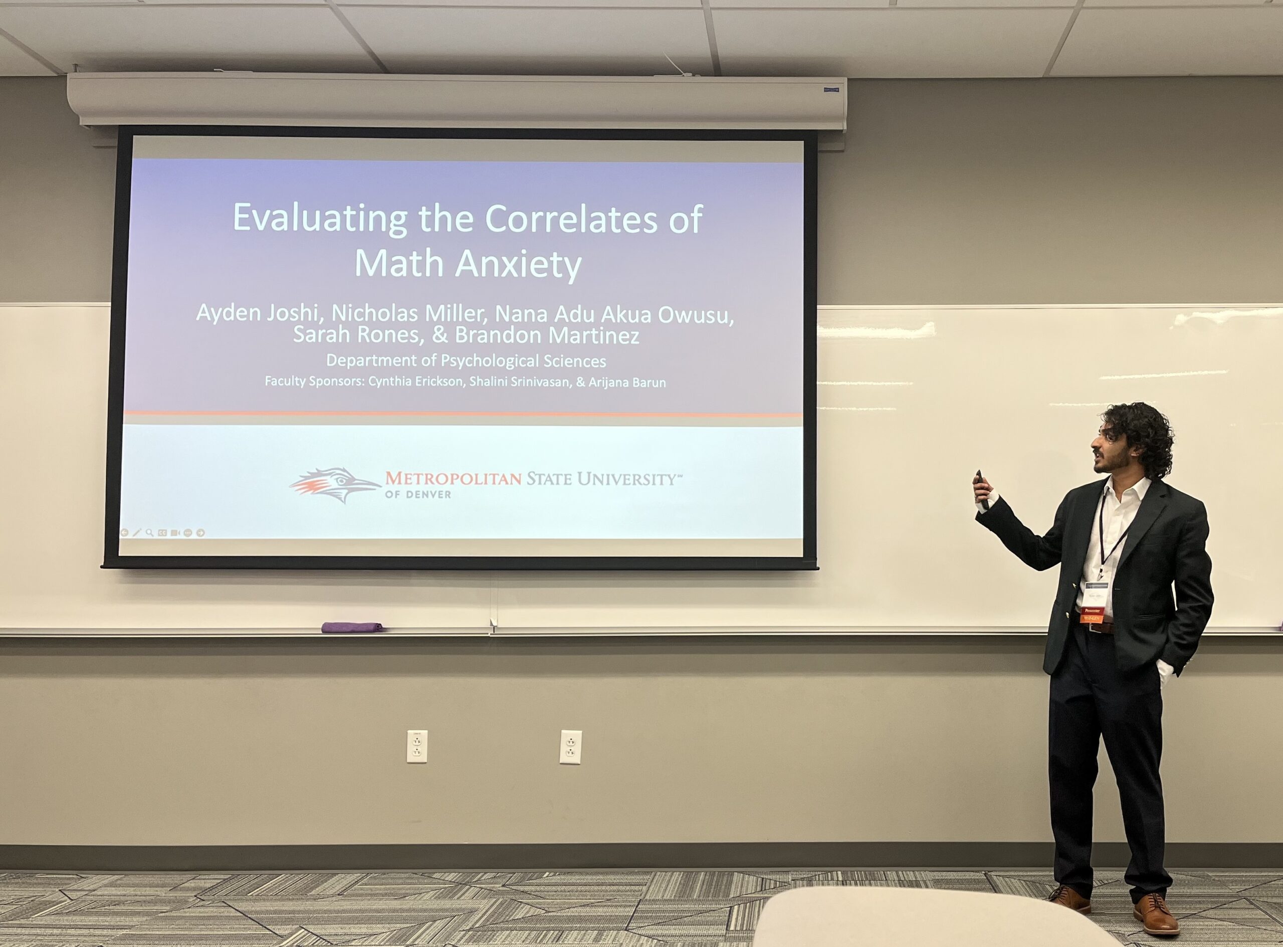 Psychology major, Ayden Joshi, presents at the MSU Denver Undergraduate Research Conference.