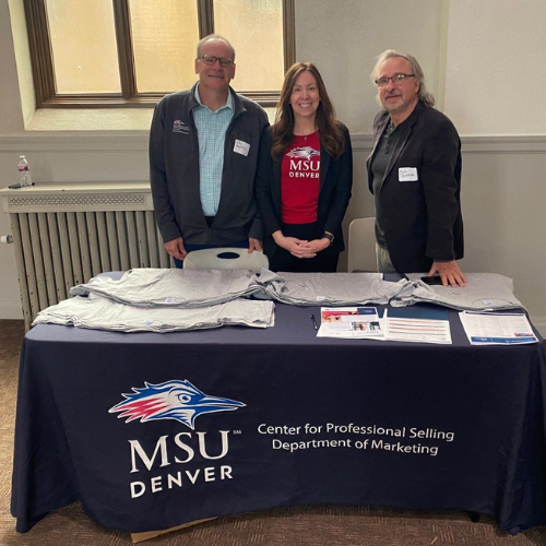 A photo of April, Clay, and Mick - Professors who put on the Center for Professional Selling Sales Week